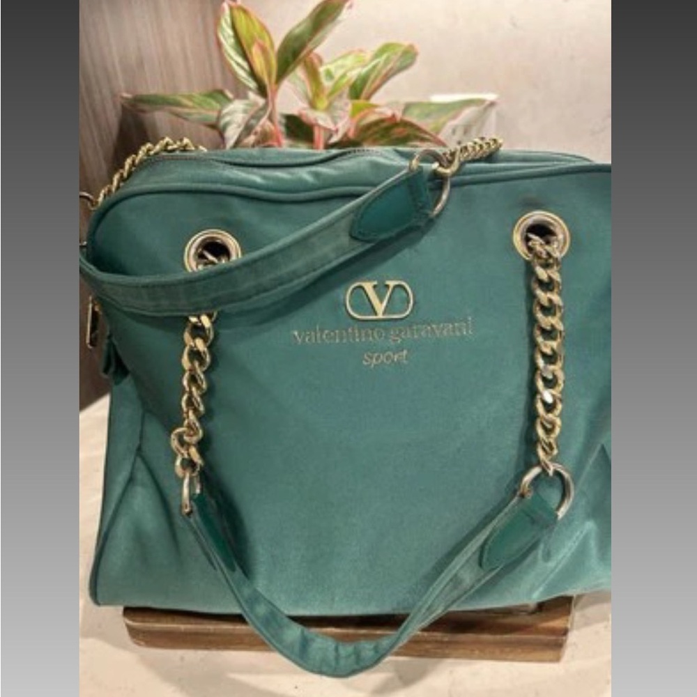 Valentino Garavani Green Shoulder Bag with Gold Chain